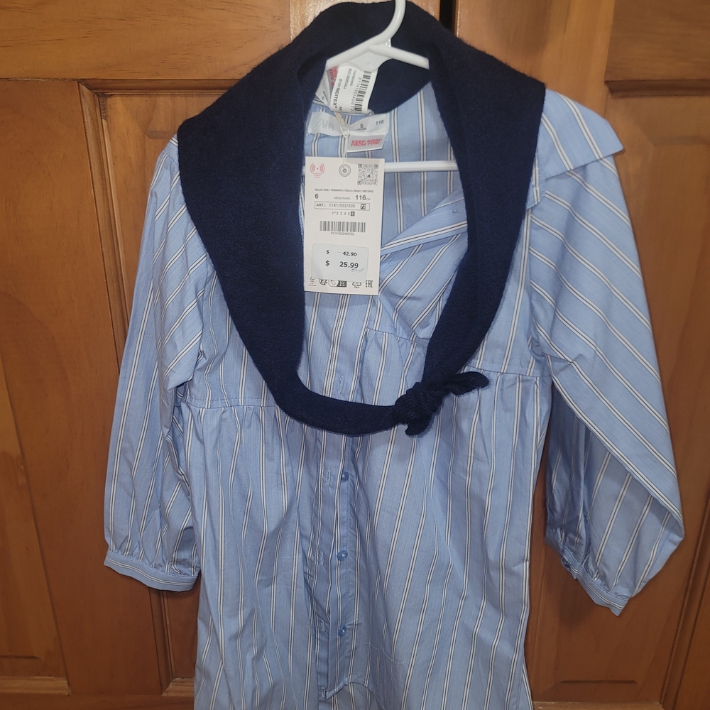 Zara Blue Striped Kids Casual Dress NWT